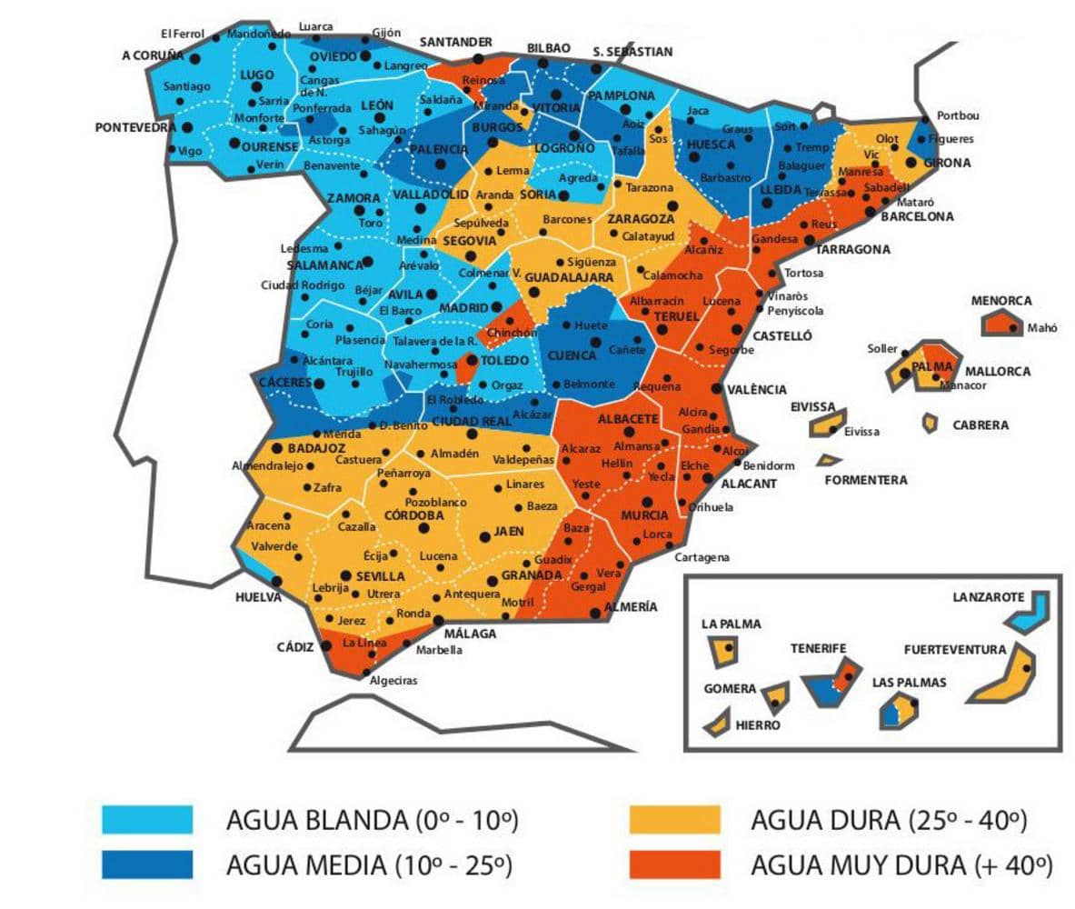 スペインの水道水硬度